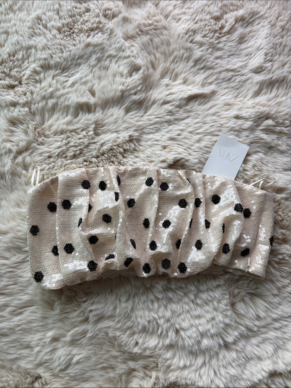 Zara Kids Sequin Polka Dot Headband in Cream and Black